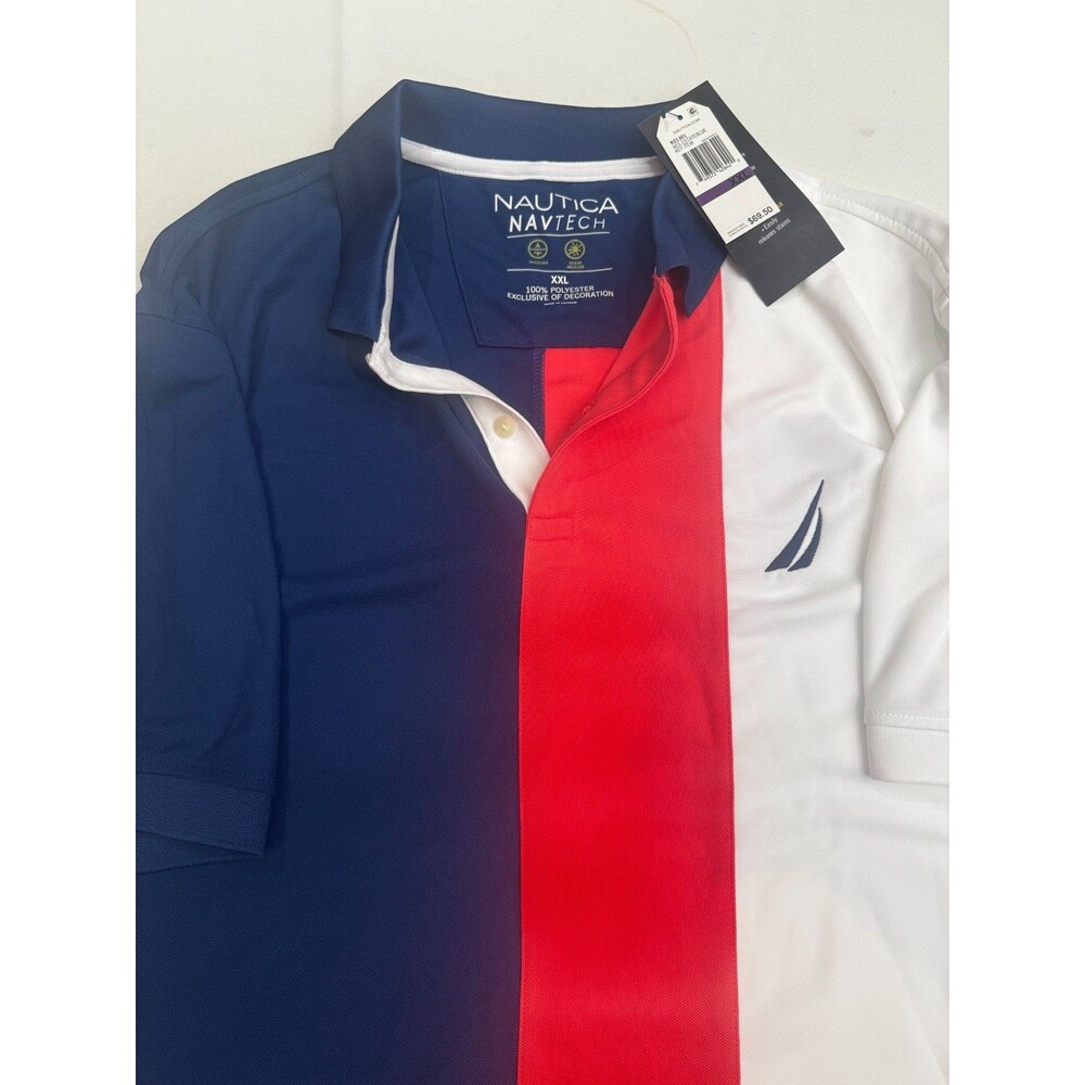 Nautica Mens Polo Shirt White Navy Red Color Block Stripe NWT Short Sleeve
